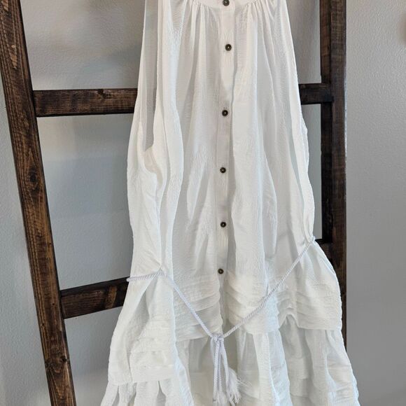 NWT Ramy Brook Yucca Button Through Trapeze Dress Medium White Ivory Seersucker - Picture 5 of 9